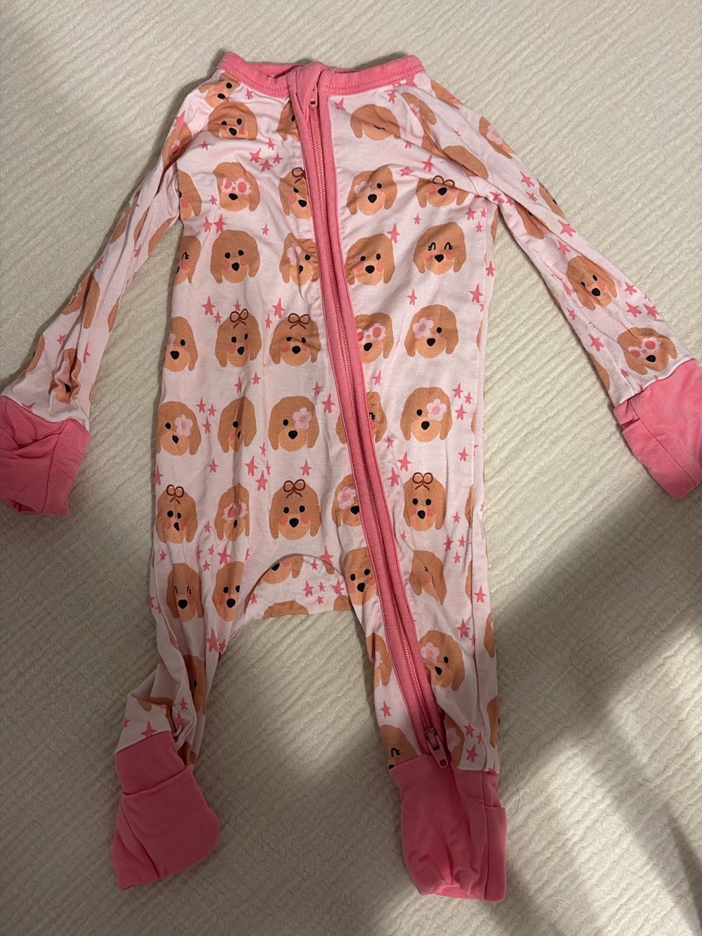 BAMBOO Pink Puppy Print Footed One-Piece Pajamas